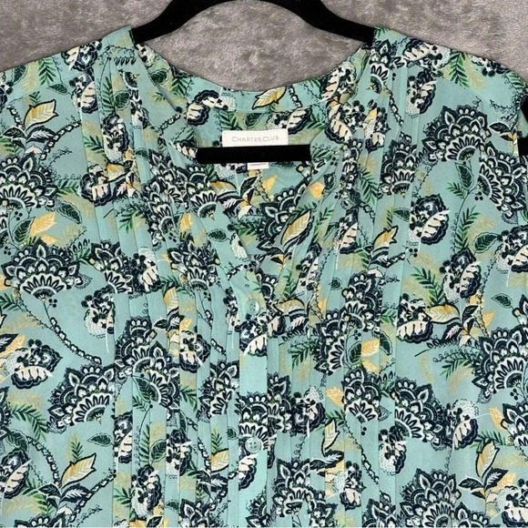 Charter Club 3X Shirt Top Blue Floral Sleeveless V Neck Pleated Casual Womens - Picture 3 of 7